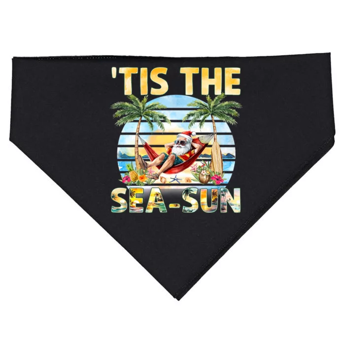 Tis The Sea Sun Christmas In July Santa Beach Summer USA-Made Doggie Bandana