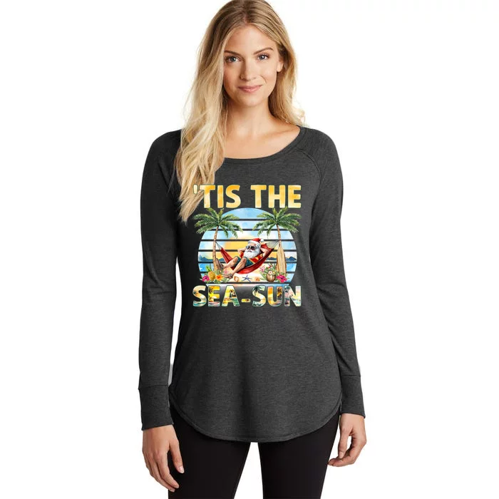 Tis The Sea Sun Christmas In July Santa Beach Summer Women's Perfect Tri Tunic Long Sleeve Shirt