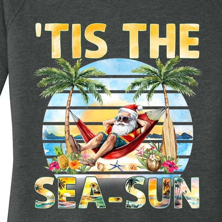 Tis The Sea Sun Christmas In July Santa Beach Summer Women's Perfect Tri Tunic Long Sleeve Shirt