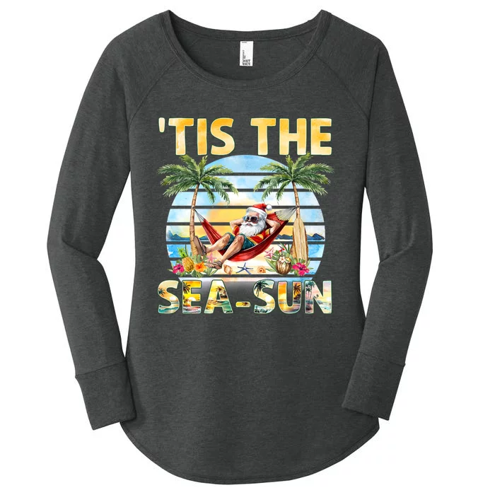 Tis The Sea Sun Christmas In July Santa Beach Summer Women's Perfect Tri Tunic Long Sleeve Shirt