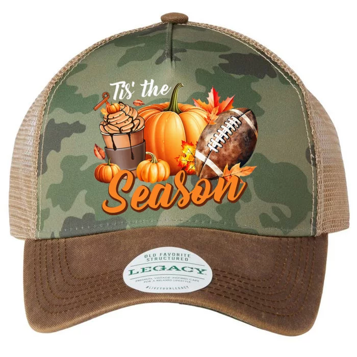 TIS THE SEASON Pumpkin Leaf Latte Fall Thanksgiving Football Legacy Tie Dye Trucker Hat