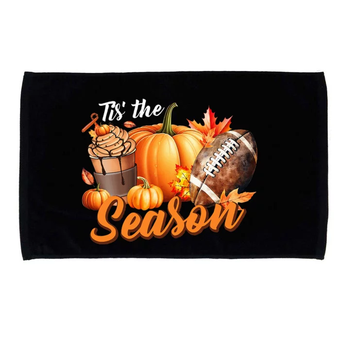 TIS THE SEASON Pumpkin Leaf Latte Fall Thanksgiving Football Microfiber Hand Towel