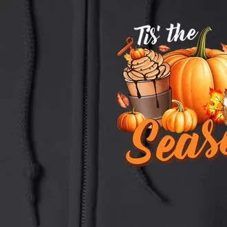 TIS THE SEASON Pumpkin Leaf Latte Fall Thanksgiving Football Full Zip Hoodie