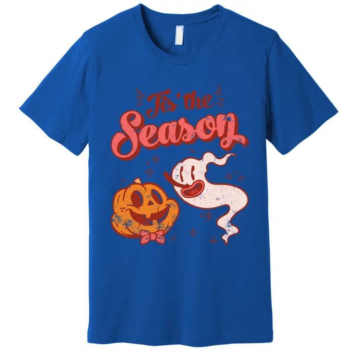 Tis' The Season Pumpkin Ghost Retro Halloween Costume Party Gift Premium T-Shirt