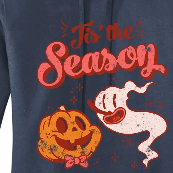 Tis' The Season Pumpkin Ghost Retro Halloween Costume Party Gift Women's Pullover Hoodie