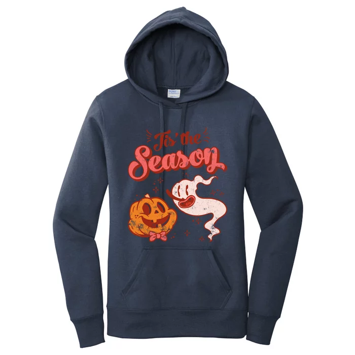 Tis' The Season Pumpkin Ghost Retro Halloween Costume Party Gift Women's Pullover Hoodie