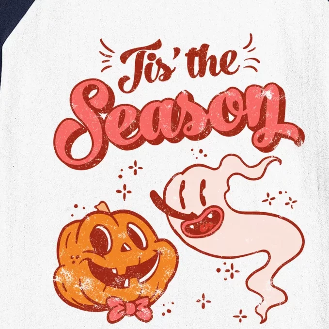 Tis' The Season Pumpkin Ghost Retro Halloween Costume Party Gift Baseball Sleeve Shirt