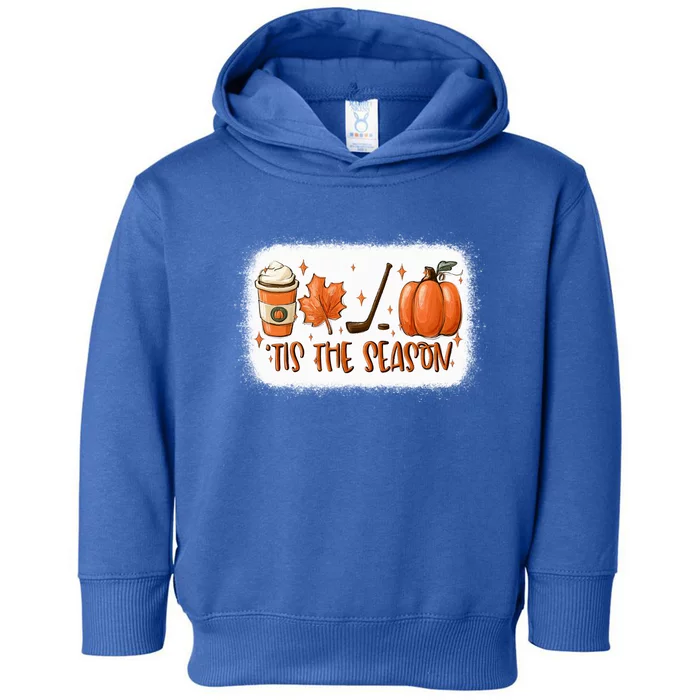 Tis The Season Hockey Latte Leaves Hello Pumpkin Fall Gift Toddler Hoodie