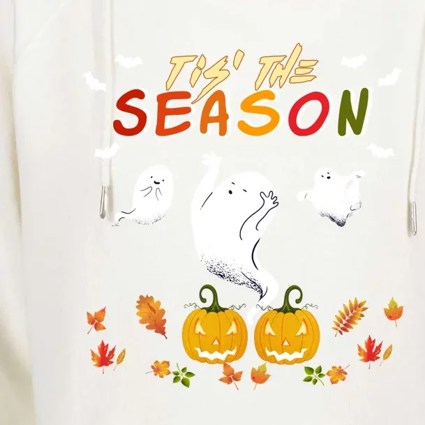 Tis' The Season Pumpkin Spooky Retro Halloween Fall Party Gift Womens Funnel Neck Pullover Hood