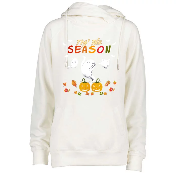 Tis' The Season Pumpkin Spooky Retro Halloween Fall Party Gift Womens Funnel Neck Pullover Hood