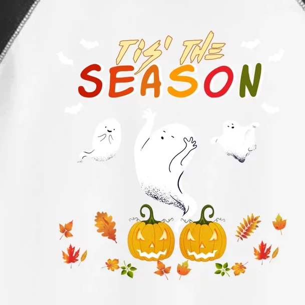 Tis' The Season Pumpkin Spooky Retro Halloween Fall Party Gift Toddler Fine Jersey T-Shirt