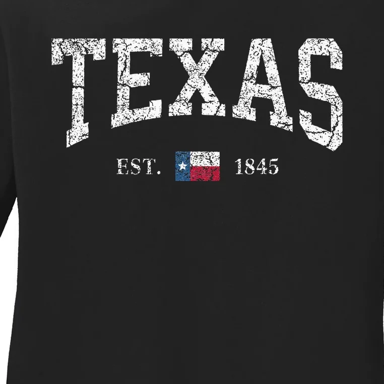 Texas  Texas State Flag Distressed Ladies Long Sleeve Shirt