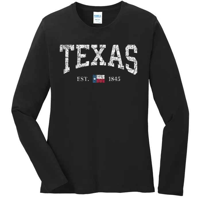 Texas  Texas State Flag Distressed Ladies Long Sleeve Shirt