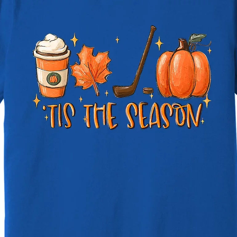 Tis The Season Hockey Latte Leaves Hello Pumpkin Halloween Gift Premium T-Shirt