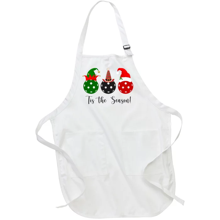 Tis The Season Pickleball Christmas Festive Full-Length Apron With Pocket