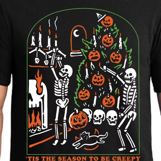 Tis The Season To Be Creepy Crewneck Skeleton Dancing Halloween Pajama Set