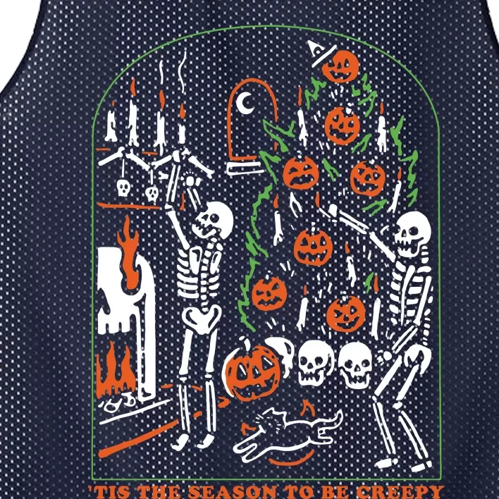 Tis The Season To Be Creepy Crewneck Skeleton Dancing Halloween Mesh Reversible Basketball Jersey Tank