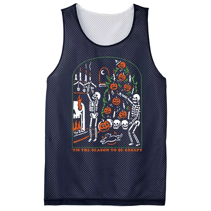 Tis The Season To Be Creepy Crewneck Skeleton Dancing Halloween Mesh Reversible Basketball Jersey Tank