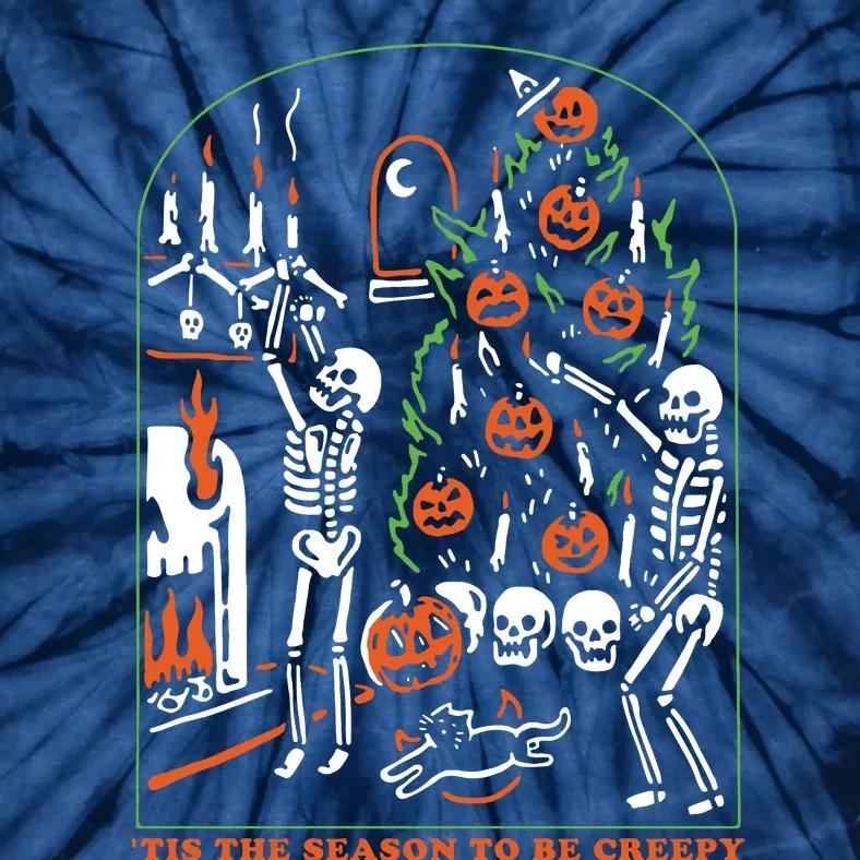 Tis The Season To Be Creepy Crewneck Skeleton Dancing Halloween Tie-Dye T-Shirt