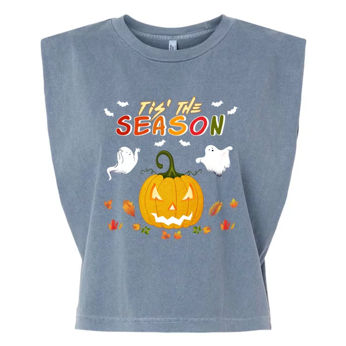 Tis' The Season Pumpkin Spooky Retro Halloween Fall Party Gift Garment-Dyed Women's Muscle Tee