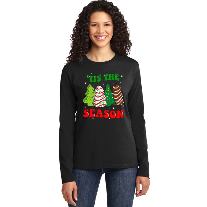 Tis' The Season Christmas Tree Cakes Debbie Groovy Ladies Long Sleeve Shirt