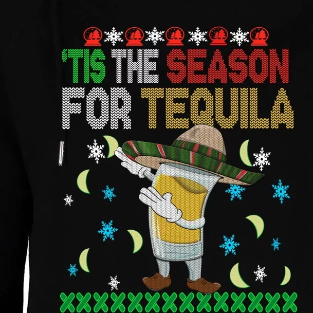 Tis The Season For Tequila Dabbing Ugly Christmas Alcohol Womens Funnel Neck Pullover Hood