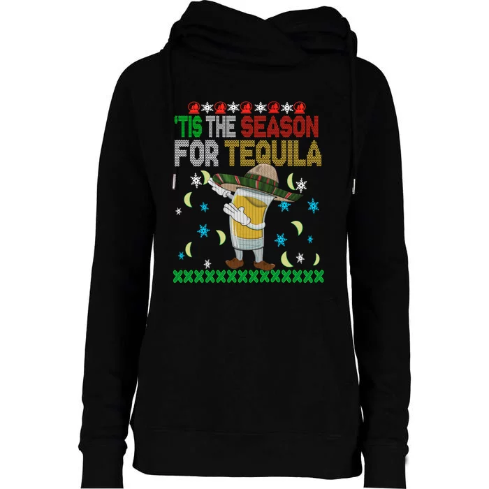 Tis The Season For Tequila Dabbing Ugly Christmas Alcohol Womens Funnel Neck Pullover Hood