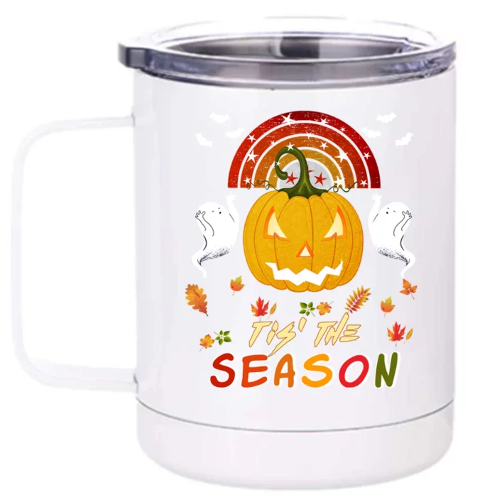 Tis' The Season Pumpkin Spooky Retro Halloween Fall Party Funny Gift Front & Back 12oz Stainless Steel Tumbler Cup