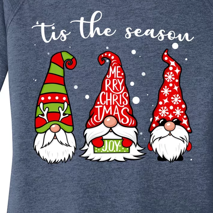 Tis The Season Gnome Christmas Holiday Women's Perfect Tri Tunic Long Sleeve Shirt