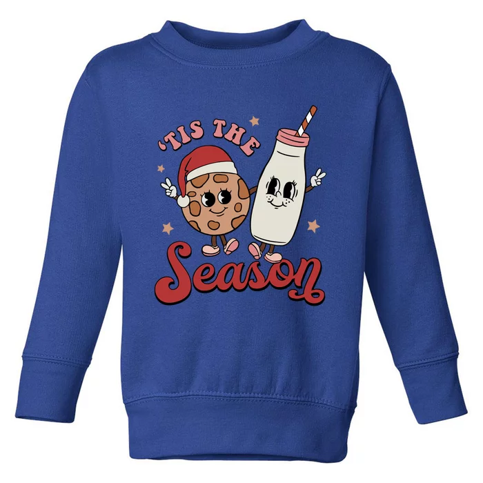 Tis The Season Cookies Milk Santa Hat Christmas Retro Xmas Gift Toddler Sweatshirt