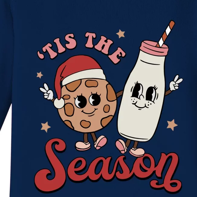 Tis The Season Cookies Milk Santa Hat Christmas Retro Xmas Gift Baby Long Sleeve Bodysuit