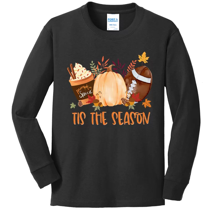 Tis The Season Football Football Fall Thanksgiving Kids Long Sleeve Shirt