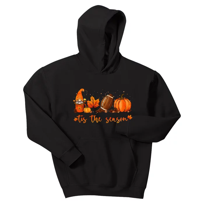 Tis The Season Pumpkin Leaf Latte Fall Thanksgiving Football Kids Hoodie