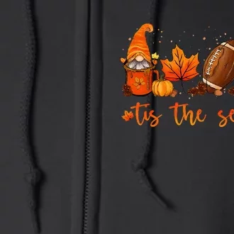 Tis The Season Pumpkin Leaf Latte Fall Thanksgiving Football Full Zip Hoodie