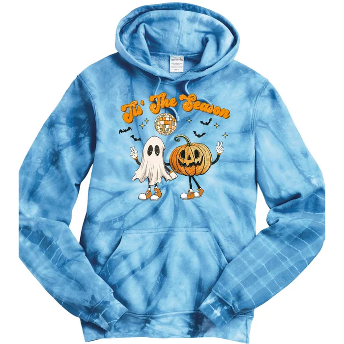 Tis The Season Retro Ghost Pumpkin Halloween Thanksgiving Tie Dye Hoodie