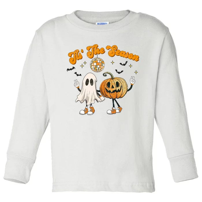 Tis The Season Retro Ghost Pumpkin Halloween Thanksgiving Toddler Long Sleeve Shirt