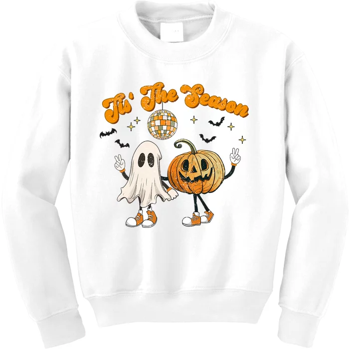 Tis The Season Retro Ghost Pumpkin Halloween Thanksgiving Kids Sweatshirt