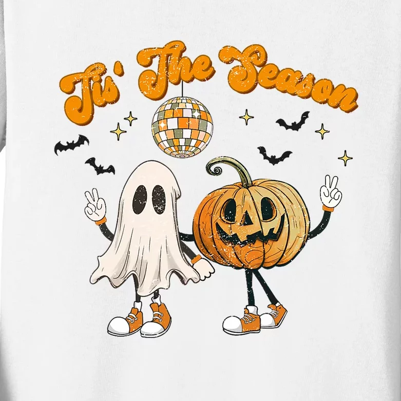 Tis The Season Retro Ghost Pumpkin Halloween Thanksgiving Kids Long Sleeve Shirt