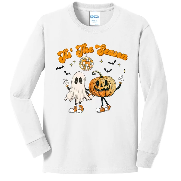 Tis The Season Retro Ghost Pumpkin Halloween Thanksgiving Kids Long Sleeve Shirt