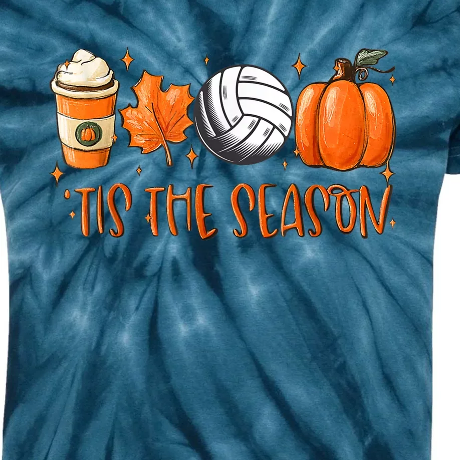 Tis The Season Pumpkin Leaf Latte Fall Volleyball Kids Tie-Dye T-Shirt