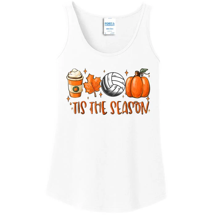 Tis The Season Pumpkin Leaf Latte Fall Volleyball Ladies Essential Tank