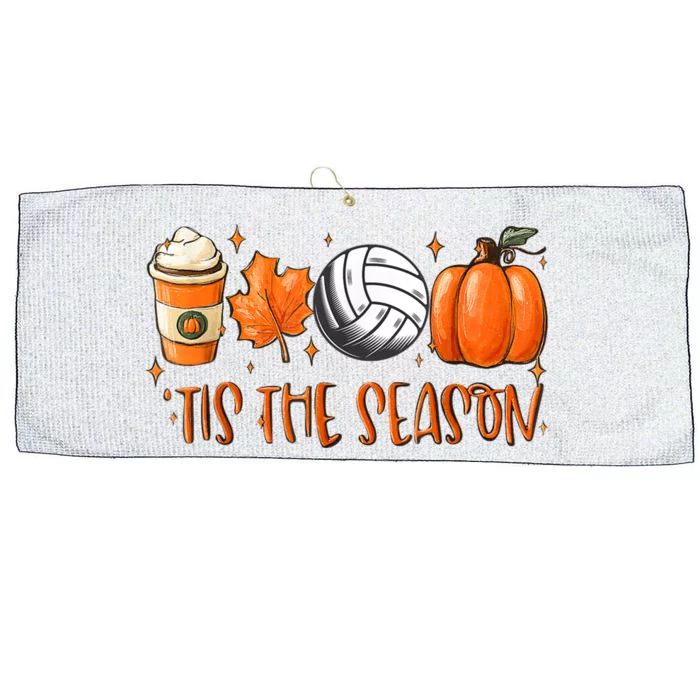 Tis The Season Pumpkin Leaf Latte Fall Volleyball Large Microfiber Waffle Golf Towel