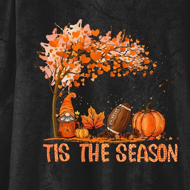 Tis The Season Pumpkin Spice Football Fall Leaves Autumn Hooded Wearable Blanket