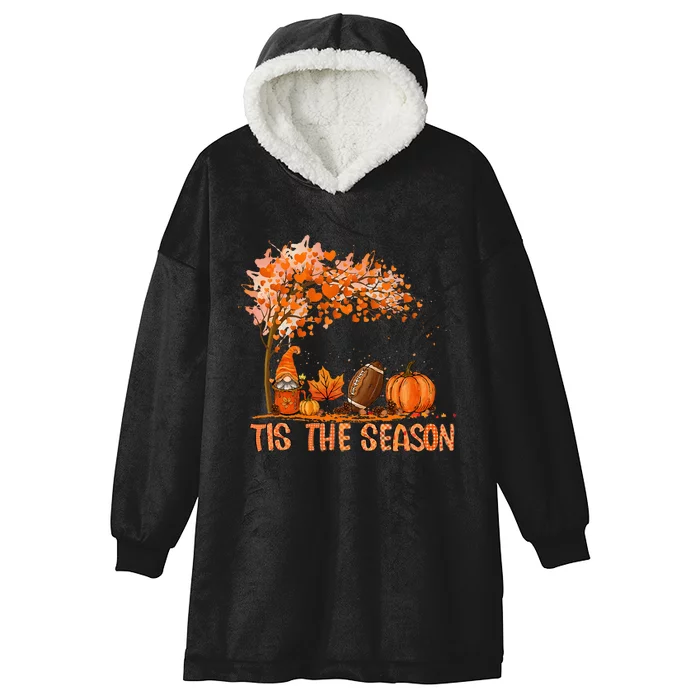 Tis The Season Pumpkin Spice Football Fall Leaves Autumn Hooded Wearable Blanket