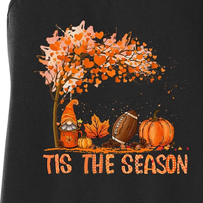 Tis The Season Pumpkin Spice Football Fall Leaves Autumn Women's Racerback Tank