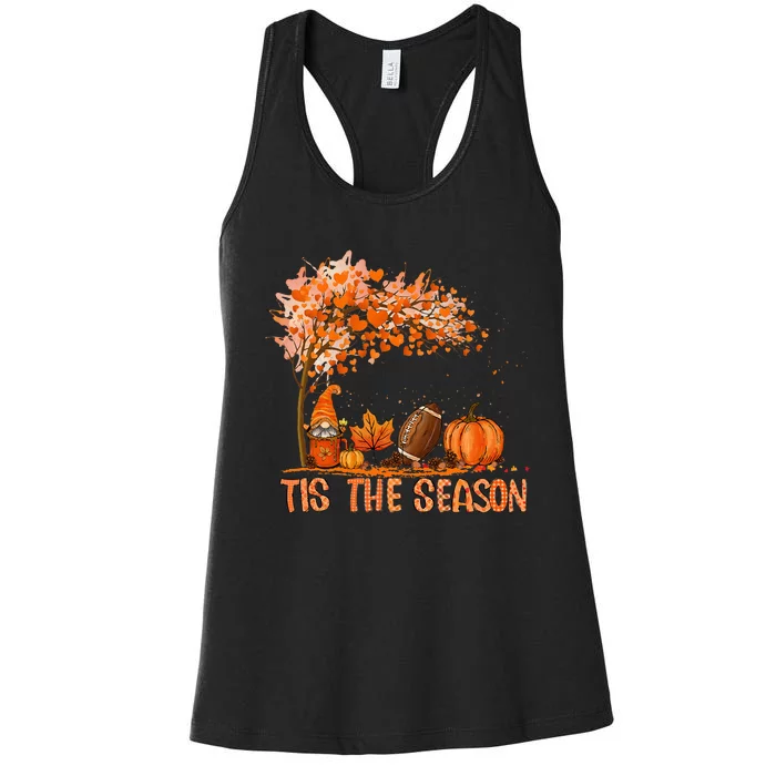 Tis The Season Pumpkin Spice Football Fall Leaves Autumn Women's Racerback Tank