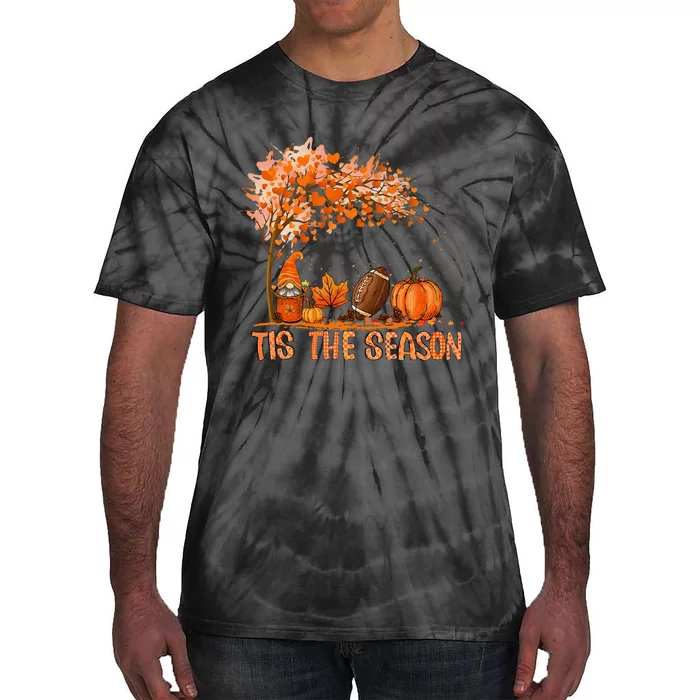 Tis The Season Pumpkin Spice Football Fall Leaves Autumn Tie-Dye T-Shirt