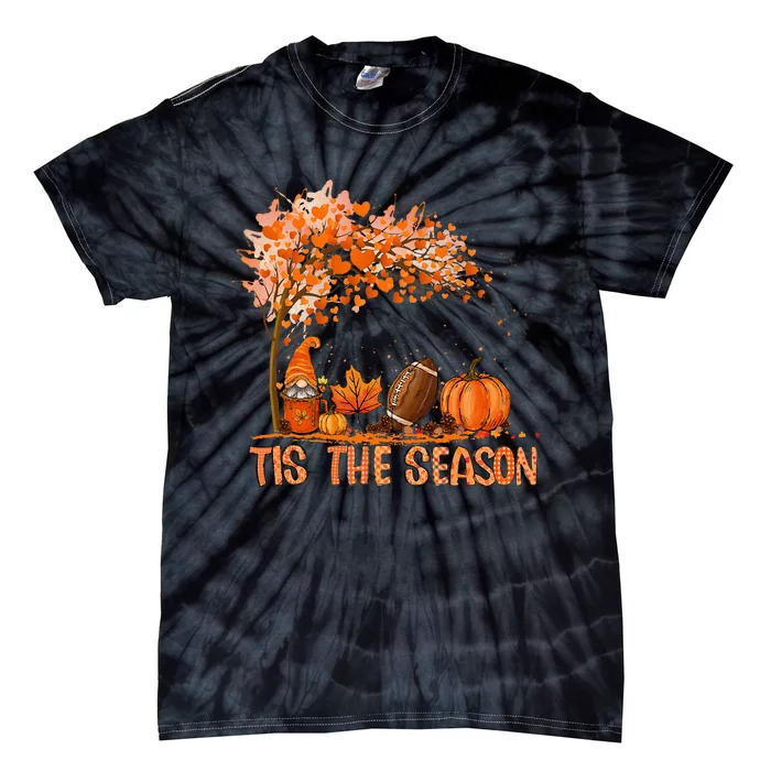 Tis The Season Pumpkin Spice Football Fall Leaves Autumn Tie-Dye T-Shirt