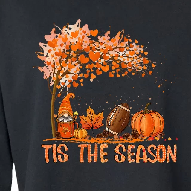 Tis The Season Pumpkin Spice Football Fall Leaves Autumn Cropped Pullover Crew