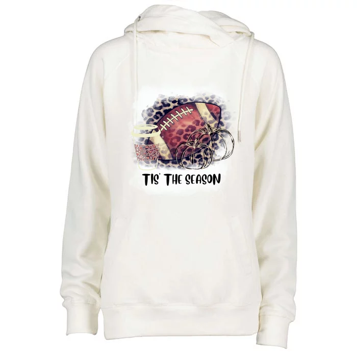 Tis The Season Fall Pumpkin Football Coffee Gift Womens Funnel Neck Pullover Hood